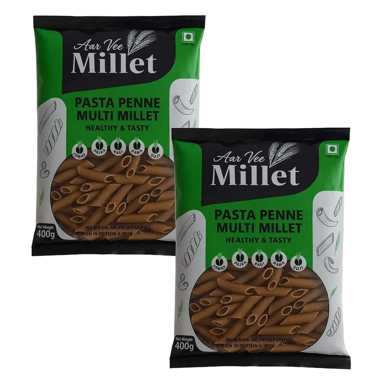 Aarvee Millet Pasta Penne Multi Millet - Pack of 2 (400 gm each)