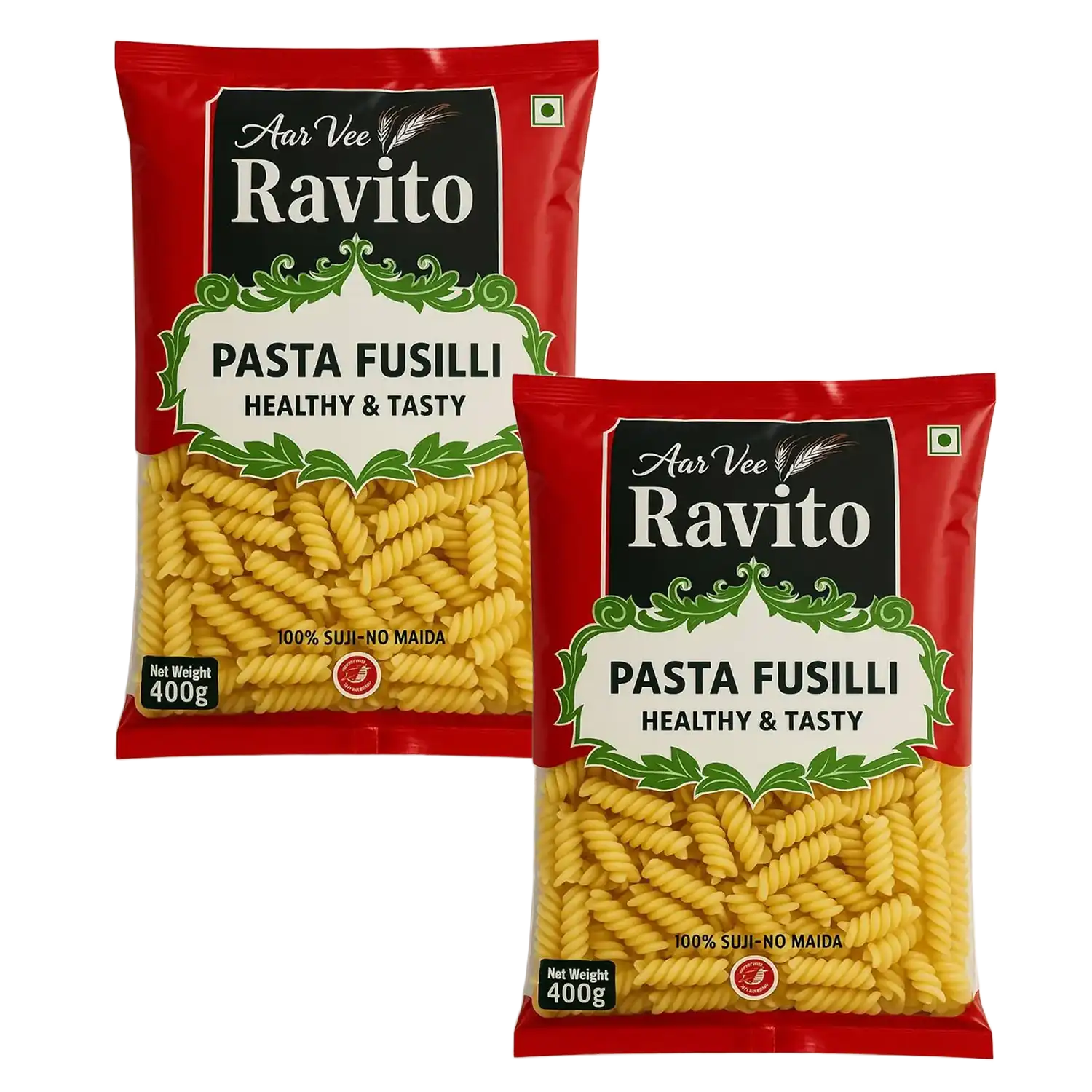 Aarvee Ravito Pasta Fusilli - Pack of 2 (400 gm each)