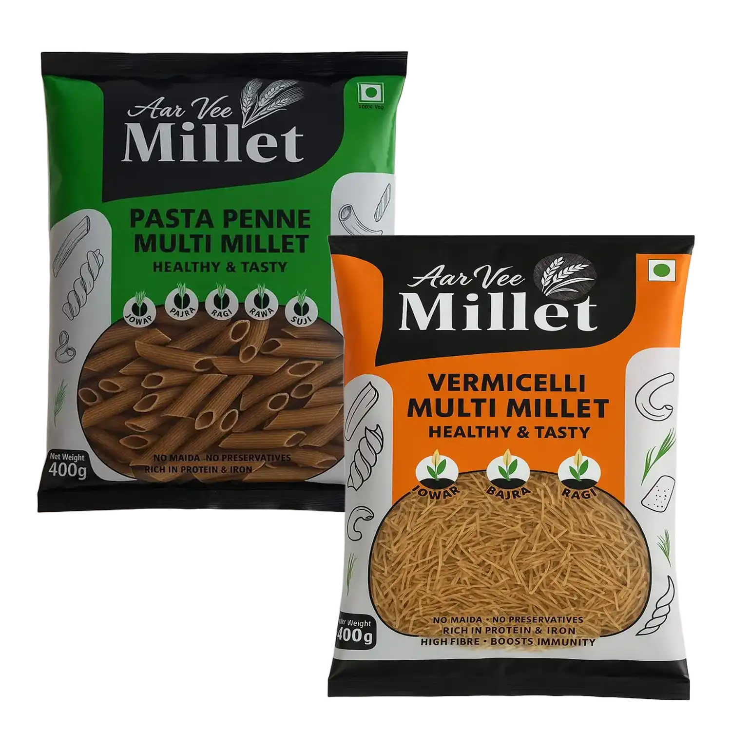 Arvee Millet Pasta Penne & Vermicelli (Pack of 2)