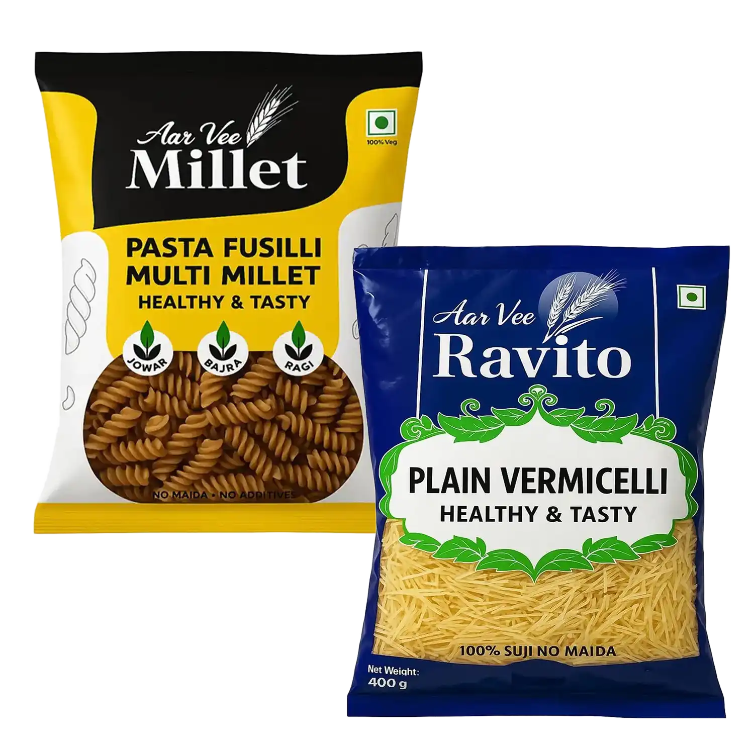 Arvee Millet Pasta Fusilli & Ravito Plain Vermicelli (Pack of 2)