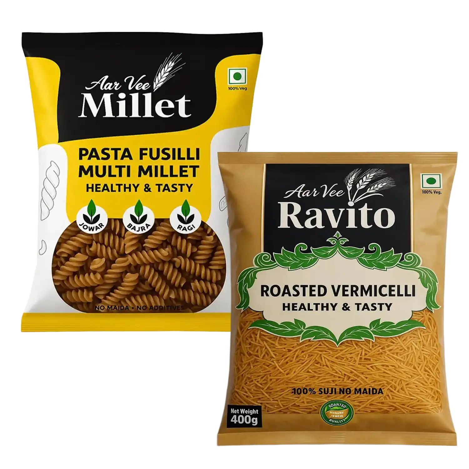 Arvee Millet Pasta Fusilli & Ravito Roasted Vermicelli (Pack of 2)