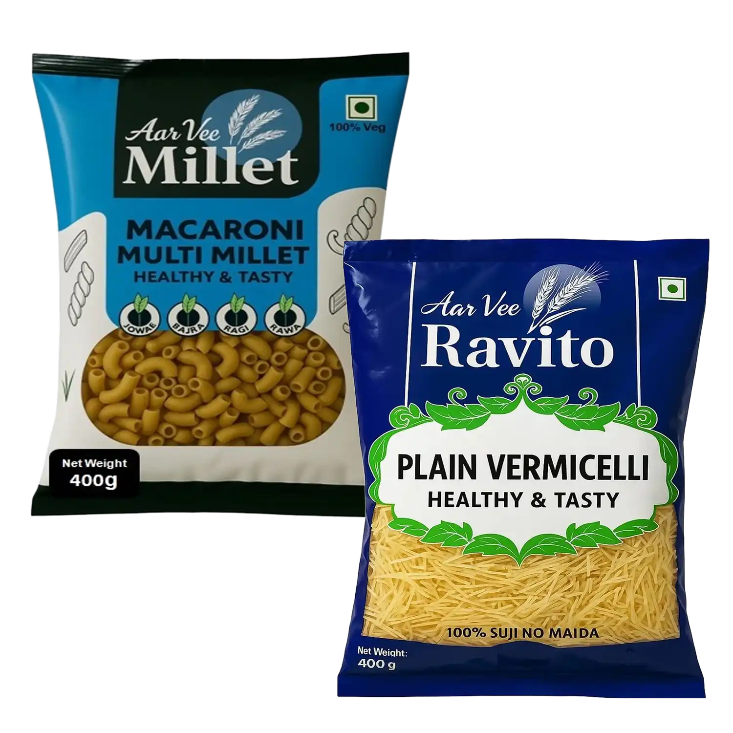 Arvee Millet Macroni & Ravito Plain Vermicelli (Pack of 2)